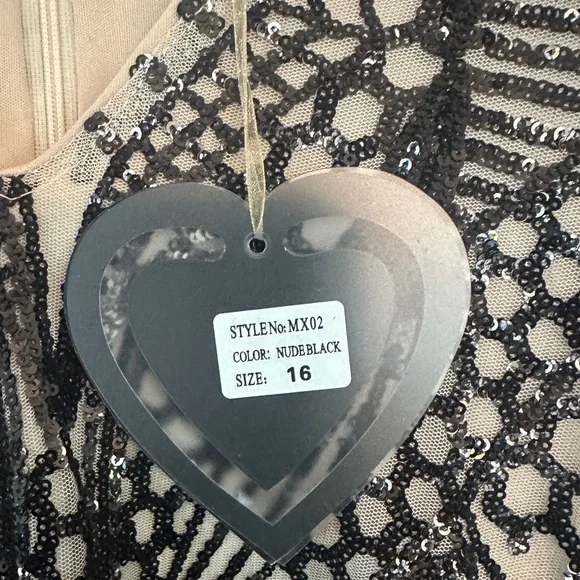 Semi formal, black and nude midi dress. - Picture 5 of 6